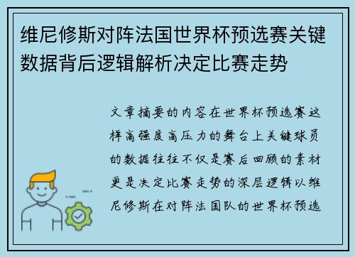 维尼修斯对阵法国世界杯预选赛关键数据背后逻辑解析决定比赛走势